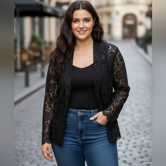 torrid Jackets & Blazers - Torrid Elegant Black Lace Dark Romantic Floral Women's Jacket Lightweight 3X